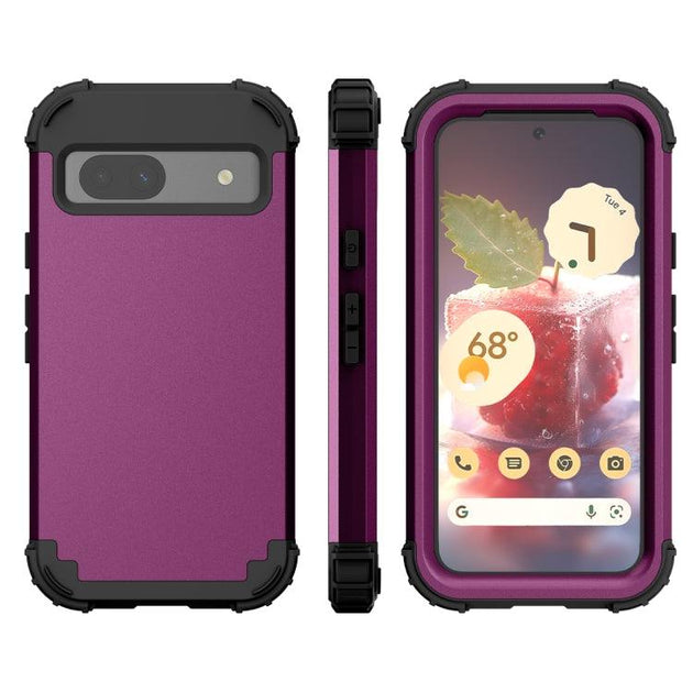 For Google Pixel 8a 3 in 1 Silicone Hybrid PC Shockproof Phone Case(Dark Purple) - Mobile Gadget HQ