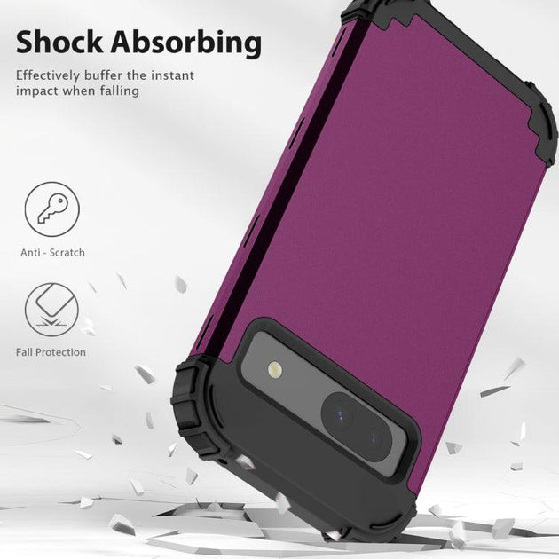 For Google Pixel 8a 3 in 1 Silicone Hybrid PC Shockproof Phone Case(Dark Purple) - Mobile Gadget HQ