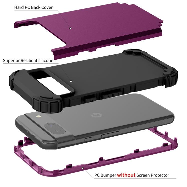 For Google Pixel 8a 3 in 1 Silicone Hybrid PC Shockproof Phone Case(Dark Purple) - Mobile Gadget HQ