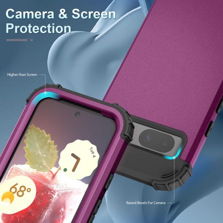 For Google Pixel 8a 3 in 1 Silicone Hybrid PC Shockproof Phone Case(Dark Purple) - Mobile Gadget HQ