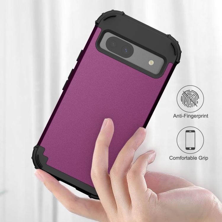 For Google Pixel 8a 3 in 1 Silicone Hybrid PC Shockproof Phone Case(Dark Purple) - Mobile Gadget HQ