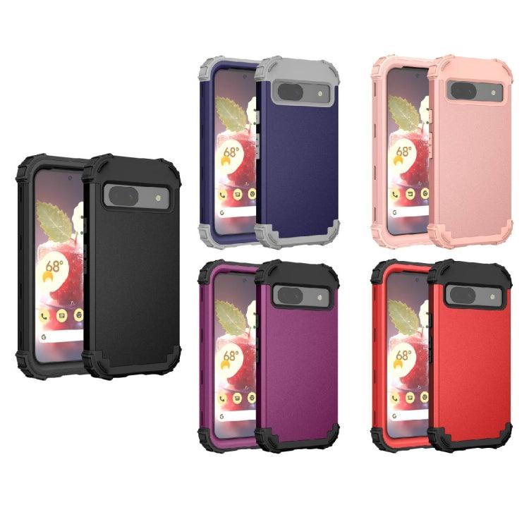 For Google Pixel 8a 3 in 1 Silicone Hybrid PC Shockproof Phone Case(Dark Purple) - Mobile Gadget HQ