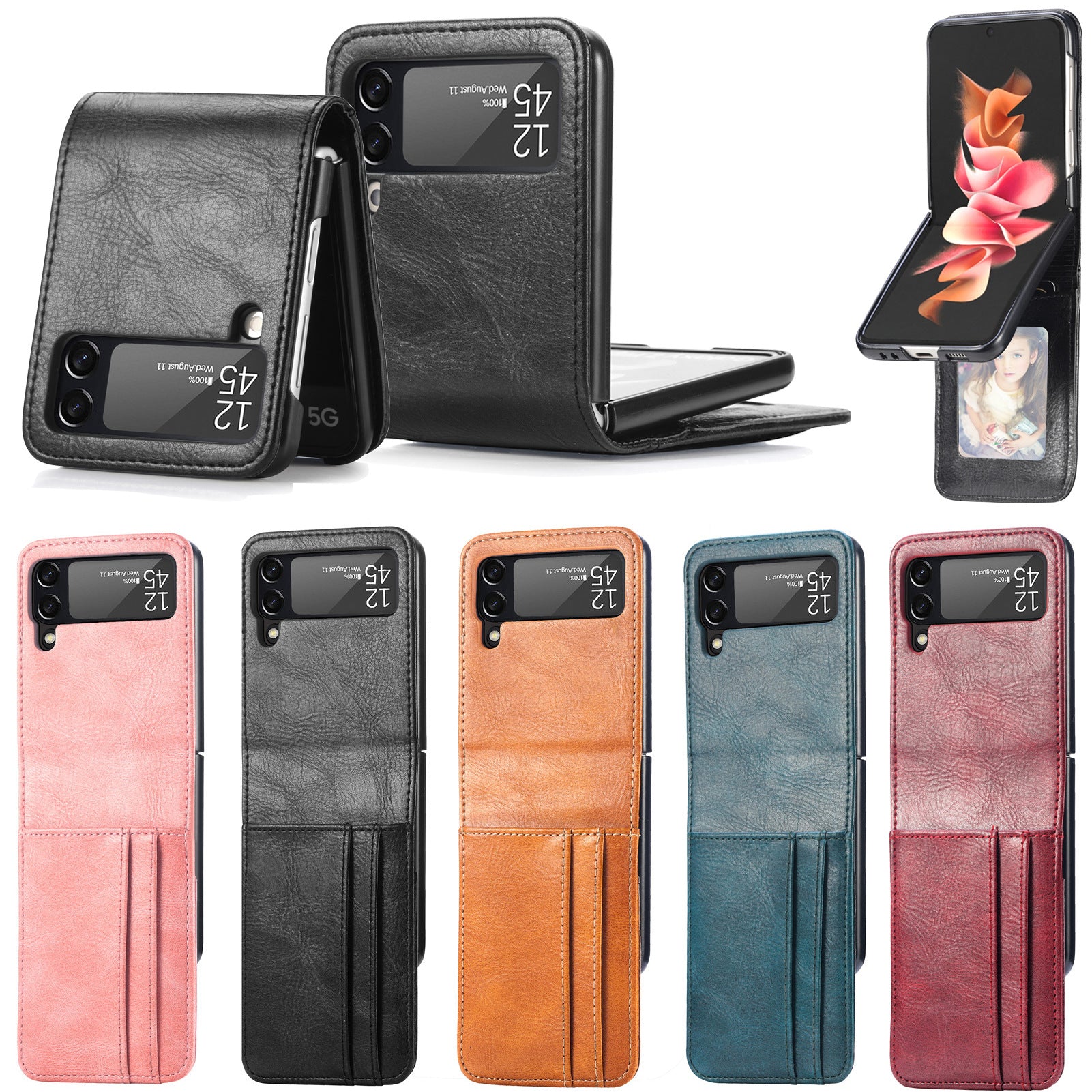 Leather Phone Case Card Slot for Samsung Galaxy Z Flip 3 - Mobile Gadget HQ