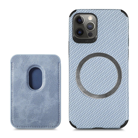 Magnetic Card Holder Wallet Carbon Fiber Pattern Case for iPhone 14 - Mobile Gadget HQ