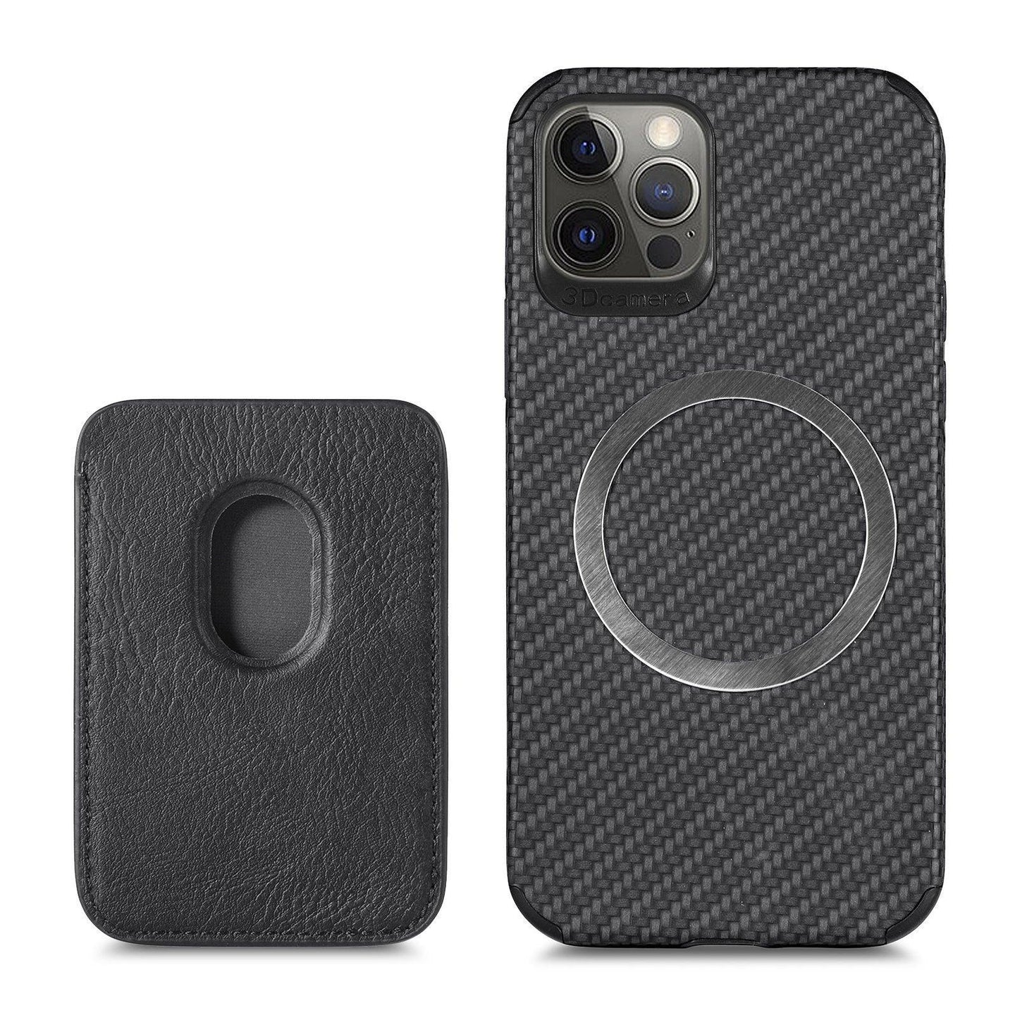 Magnetic Card Holder Wallet Carbon Fiber Pattern Case for iPhone 14 - Mobile Gadget HQ
