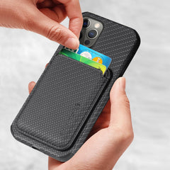Magnetic Card Holder Wallet Carbon Fiber Pattern Case for iPhone 14